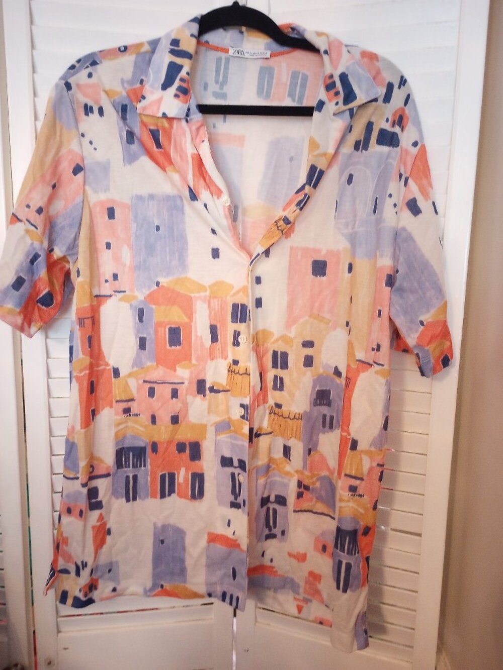 Zara XL Multicolor Abstract Print Short-Sleeve Button-Down Shirt